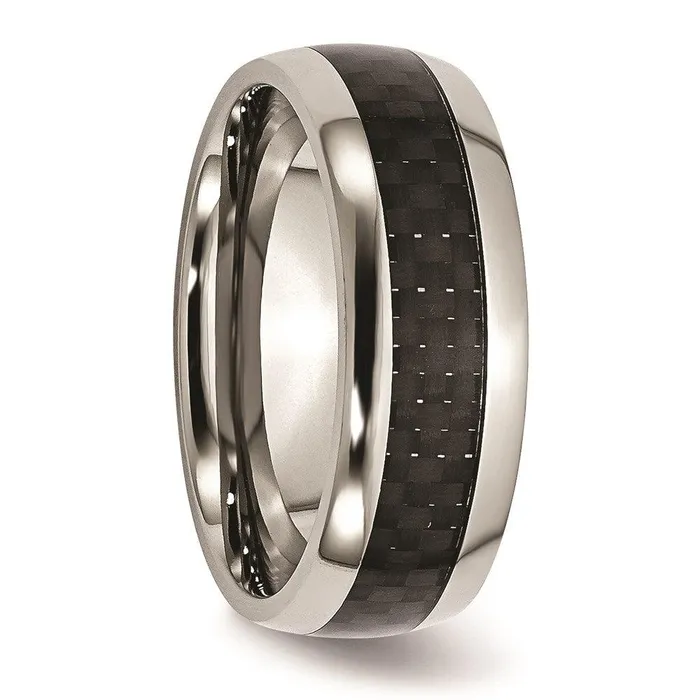 Chisel Rings Stainless Steel Polished w Black Carbon Fiber Inlay 8mm Band Chisel Rings Stainless Steel Polished w Black Carbon Fiber Inlay 8mm Band