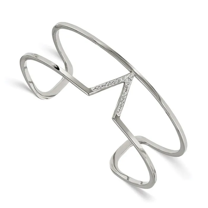 Chisel Stainless Steel Polished w Preciosa Crystal V shape Bangle Bracelets Chisel Stainless Steel Polished w Preciosa Crystal V shape Bangle Bracelets
