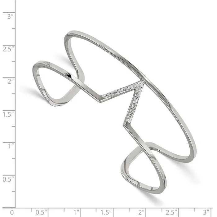 Chisel Stainless Steel Polished w Preciosa Crystal V shape Bangle Bracelets Chisel Stainless Steel Polished w Preciosa Crystal V shape Bangle Bracelets
