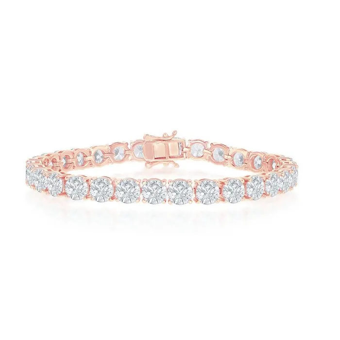 Classic Bracelets Sterling Silver Rose GP 6mm ProngSet Round CZ Tennis Bracelet