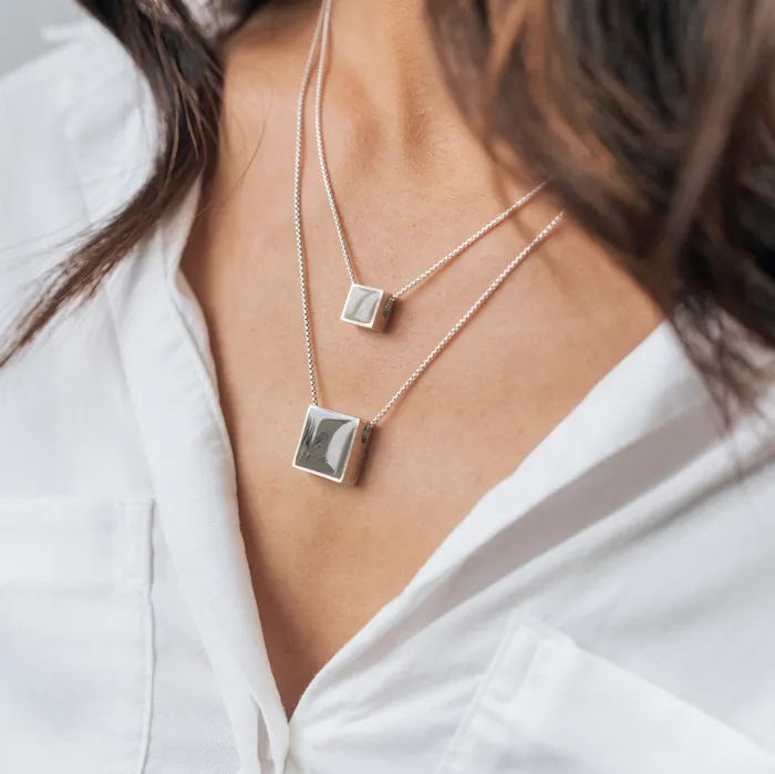 closebymejewelry Necklaces Large Sliding Square Cremation Necklace in 14K Rose Gold