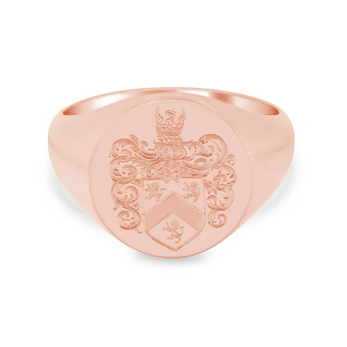 deBebians Mens Round Signet Ring Medium Hand Engraved Family Crest Logo Rings