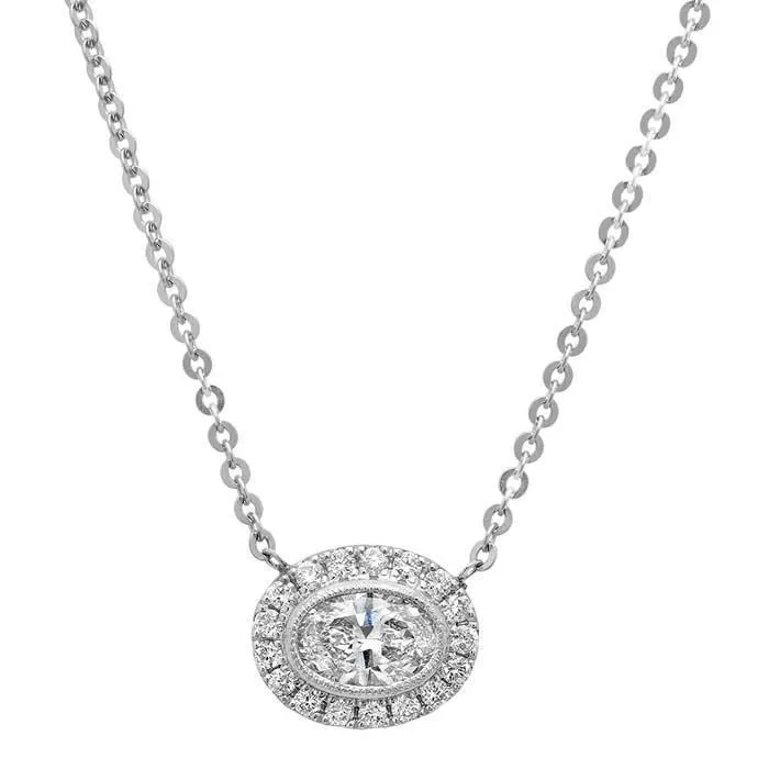 deBebians Necklaces Oval Forever One Moissanite East West Halo Necklace deBebians Necklaces Oval Forever One Moissanite East West Halo Necklace