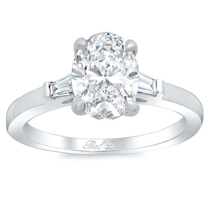 deBebians Rings Oval Three Stone Engagement Ring with Baguettes