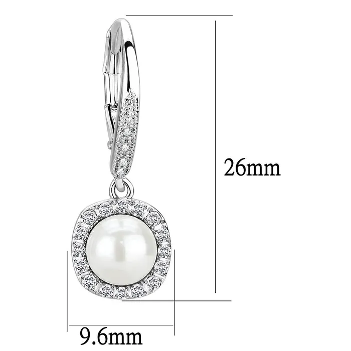 Earrings Alamode 3W1479 Rhodium Brass Earrings with Synthetic Pearl in White