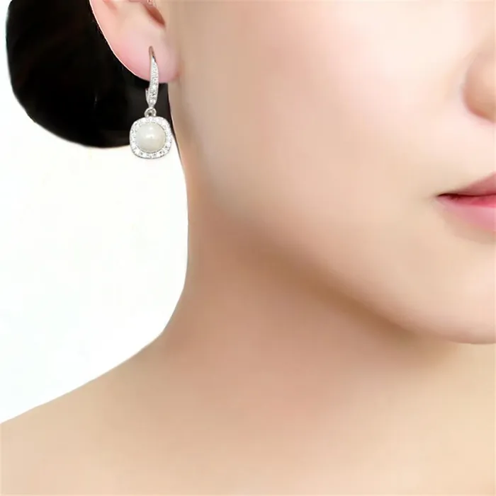 Earrings Alamode 3W1479 Rhodium Brass Earrings with Synthetic Pearl in White
