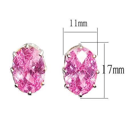 Earrings Alamode LOAS1369 Sterling Silver Earrings with AAA Grade CZ in Pink