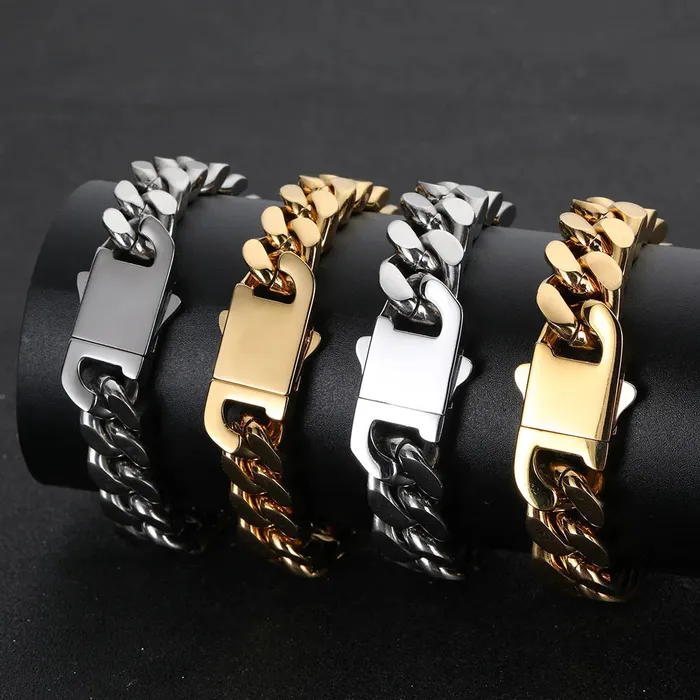 Gold Plated Stainless Steel Curb Cuban Link Chain or Bracelet BOGO VVS Jewelry Bracelets