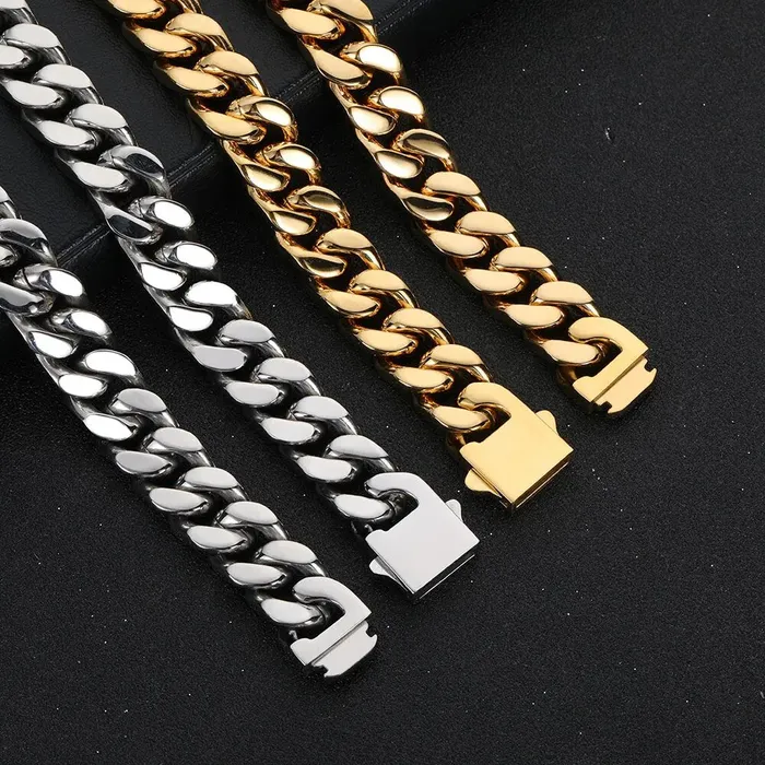 Gold Plated Stainless Steel Curb Cuban Link Chain or Bracelet BOGO VVS Jewelry Bracelets