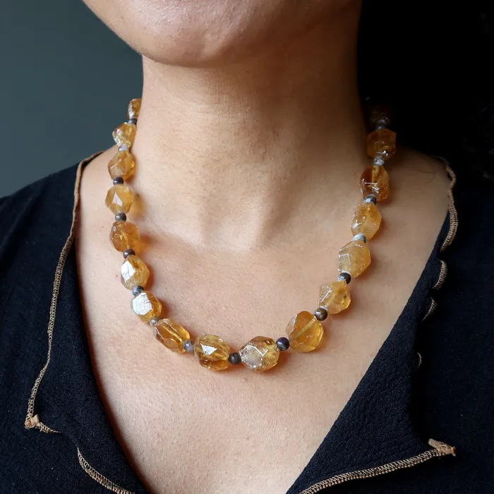Honey Calcite Necklace Ambrosia Pietersite Yellow Gem Satin Crystals Necklaces