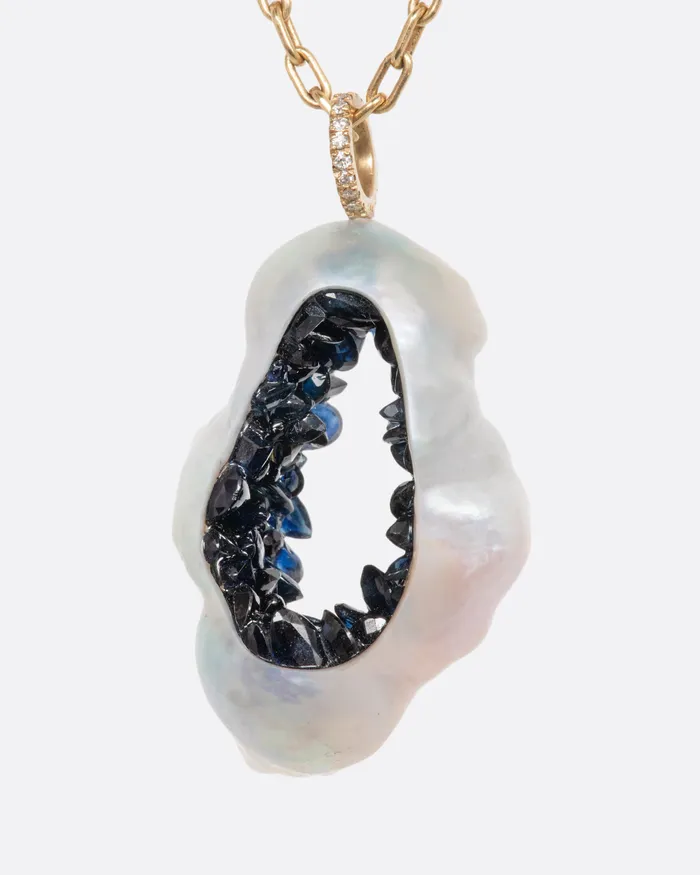 LITTLE H Necklaces Sapphire and Pearl Pendant Necklace LITTLE H Necklaces Sapphire and Pearl Pendant Necklace