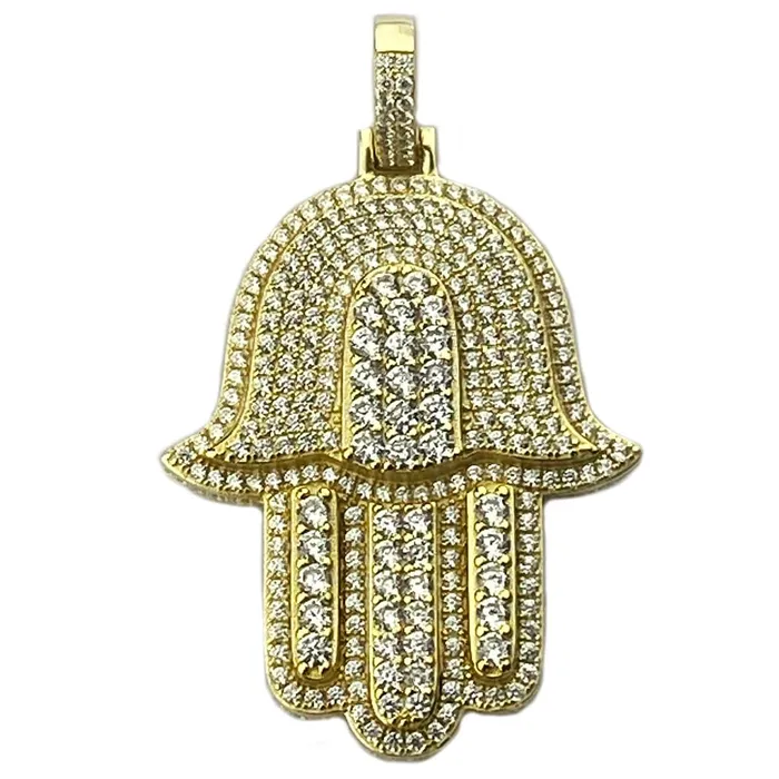 Necklaces Bling Cartel Admin 14K Gold Plated Over 925 Silver Hamsa Hand Iced CZ Pendant Necklaces Bling Cartel Admin 14K Gold Plated Over 925 Silver Hamsa Hand Iced CZ Pendant