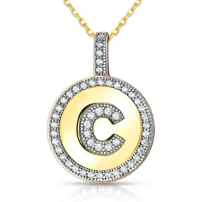 Necklaces Classic Sterling Silver Gold Plated Circle C Pendant with Chain