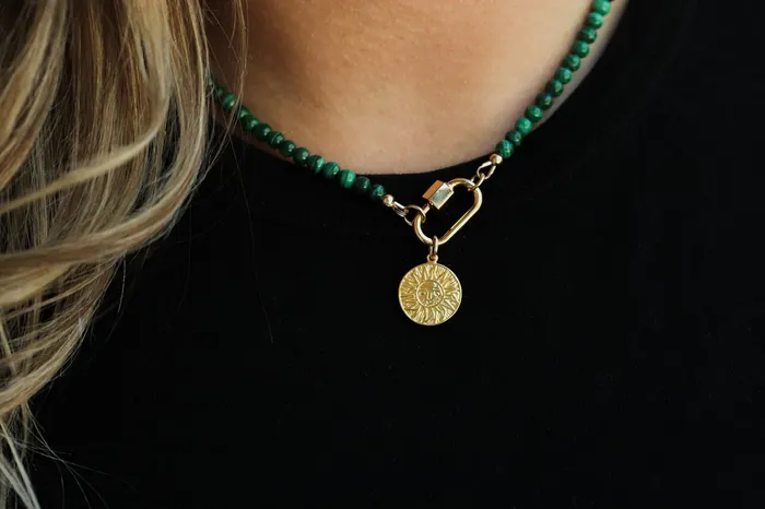 Necklaces Earthly Abundance Jewelry Malachite carabiner necklace