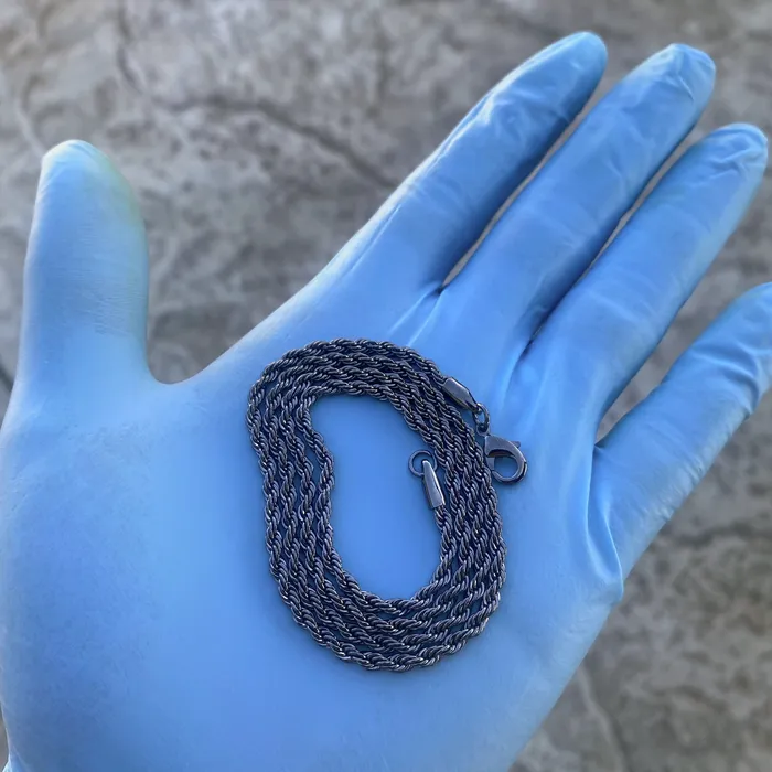 Necklaces Hematite Black Finish Rope Necklace Twisted Hip Hop Chain 3MM 2024 Sungshin Necklaces Hematite Black Finish Rope Necklace Twisted Hip Hop Chain 3MM 2024 Sungshin