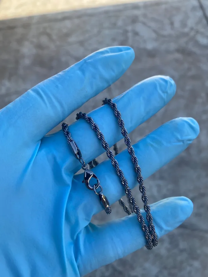 Necklaces Hematite Black Finish Rope Necklace Twisted Hip Hop Chain 3MM 2024 Sungshin Necklaces Hematite Black Finish Rope Necklace Twisted Hip Hop Chain 3MM 2024 Sungshin