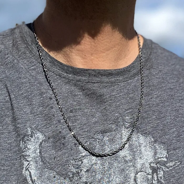 Necklaces Hematite Black Finish Rope Necklace Twisted Hip Hop Chain 3MM 2024 Sungshin Necklaces Hematite Black Finish Rope Necklace Twisted Hip Hop Chain 3MM 2024 Sungshin