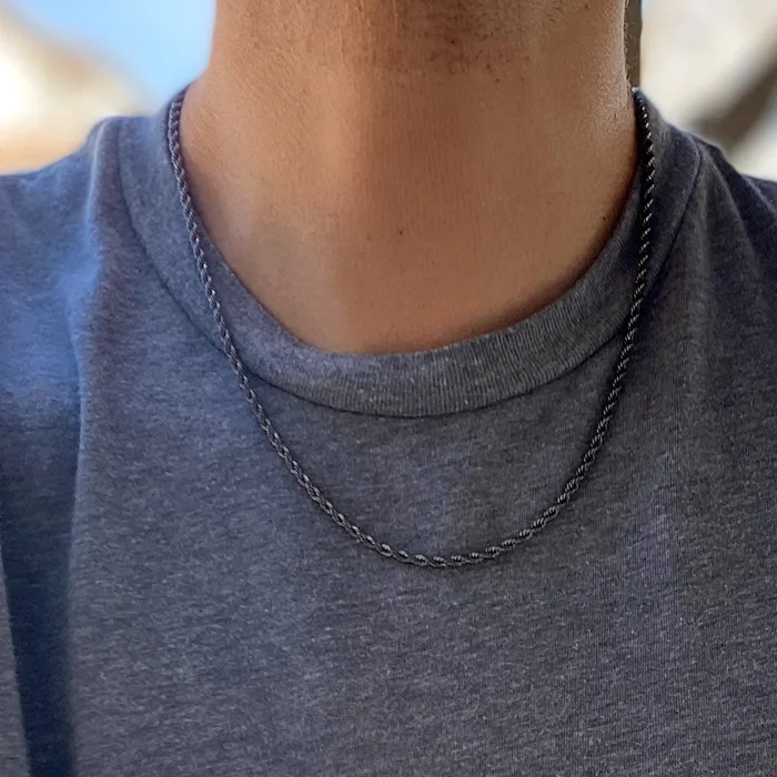 Necklaces Hematite Black Finish Rope Necklace Twisted Hip Hop Chain 3MM 2024 Sungshin Necklaces Hematite Black Finish Rope Necklace Twisted Hip Hop Chain 3MM 2024 Sungshin