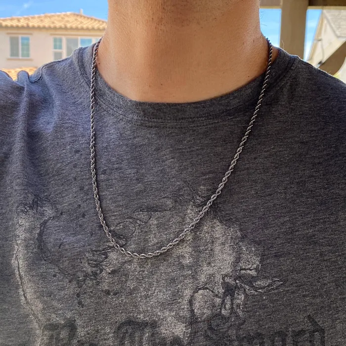 Necklaces Hematite Black Finish Rope Necklace Twisted Hip Hop Chain 3MM 2024 Sungshin Necklaces Hematite Black Finish Rope Necklace Twisted Hip Hop Chain 3MM 2024 Sungshin