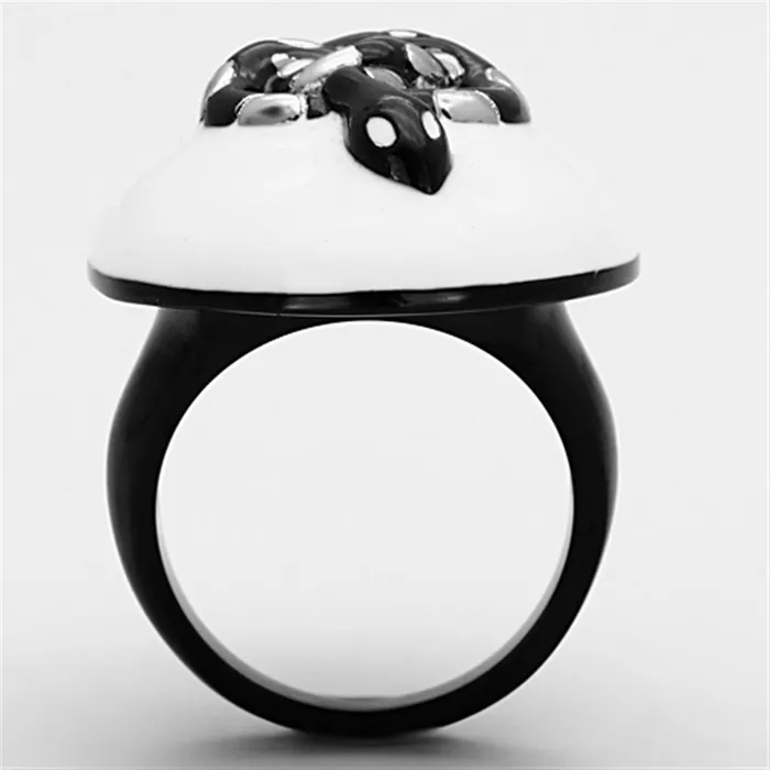 Rings Alamode TK1295 TwoTone IP Black Stainless Steel Ring with Epoxy in White