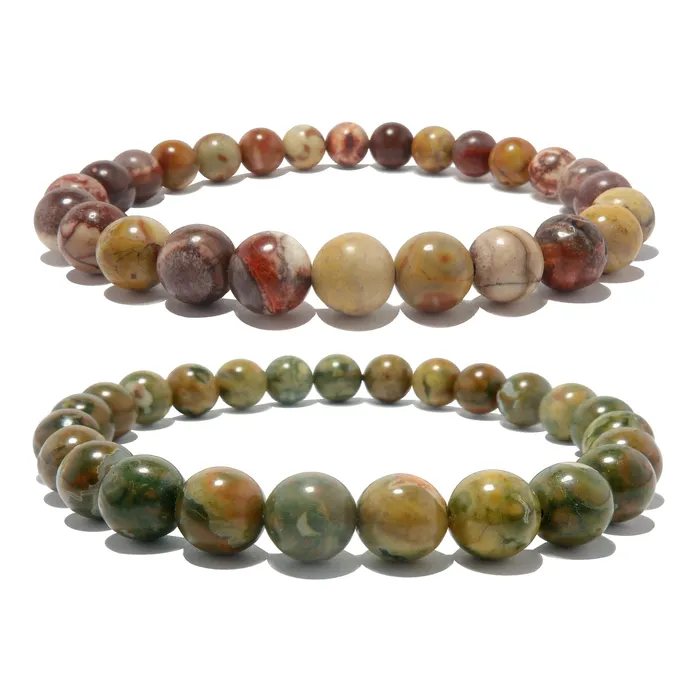 Satin Crystals Bracelets Rhyolite Bracelet Set Red Birds Eye Green Rainforest