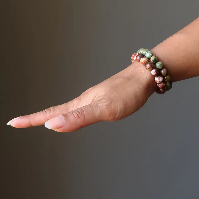 Satin Crystals Bracelets Rhyolite Bracelet Set Red Birds Eye Green Rainforest