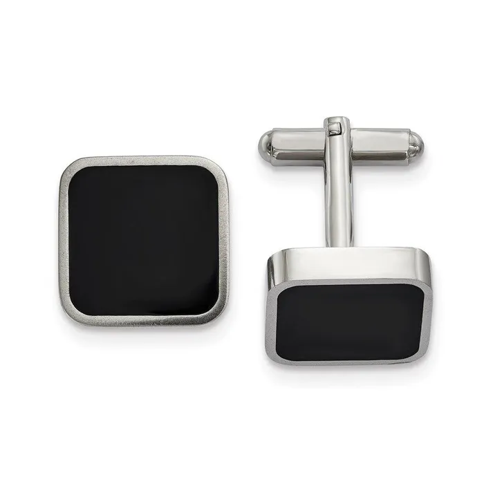 Stainless Steel Polished Black Enameled Square Cufflinks Chisel Bracelets