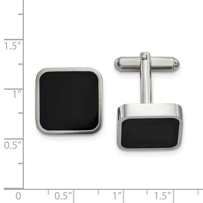 Stainless Steel Polished Black Enameled Square Cufflinks Chisel Bracelets