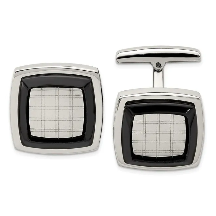 Stainless Steel Polished Black IPplated Cufflinks Chisel Bracelets
