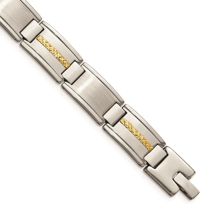 Stainless Steel Polished Brushed w14k Gold Link Bracelet Chisel Bracelets Stainless Steel Polished Brushed w14k Gold Link Bracelet Chisel Bracelets