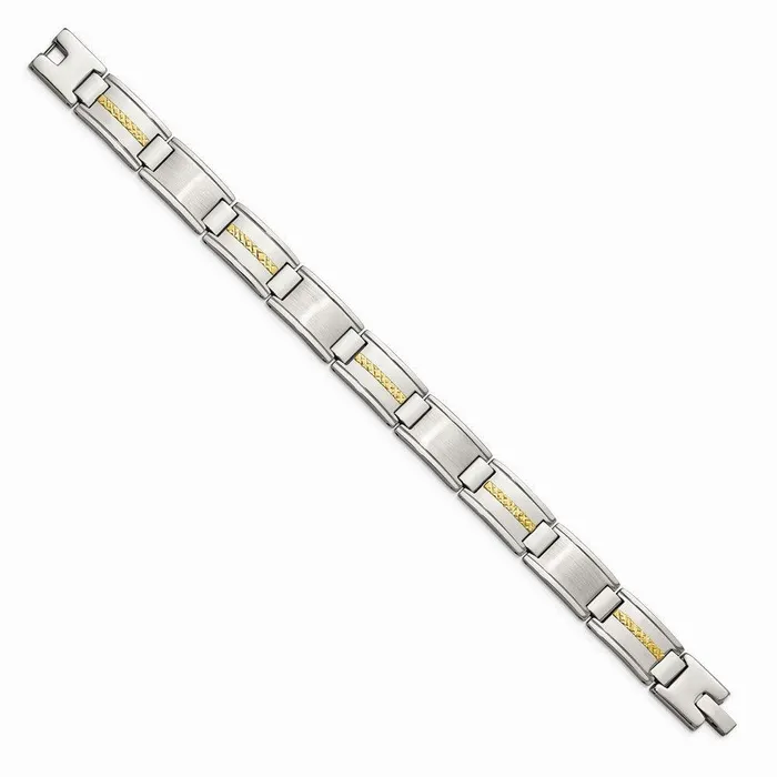 Stainless Steel Polished Brushed w14k Gold Link Bracelet Chisel Bracelets Stainless Steel Polished Brushed w14k Gold Link Bracelet Chisel Bracelets
