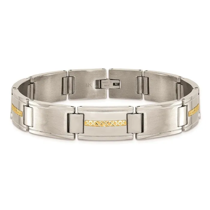Stainless Steel Polished Brushed w14k Gold Link Bracelet Chisel Bracelets Stainless Steel Polished Brushed w14k Gold Link Bracelet Chisel Bracelets