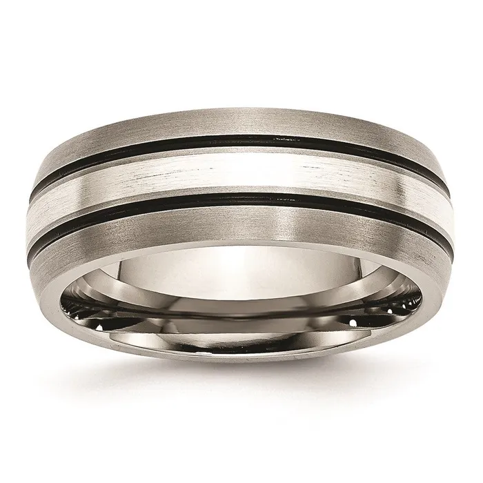 Titanium Grooved Sterling Silver Inlay 8mm BrushedAntiqued Band TB85 Chisel Rings