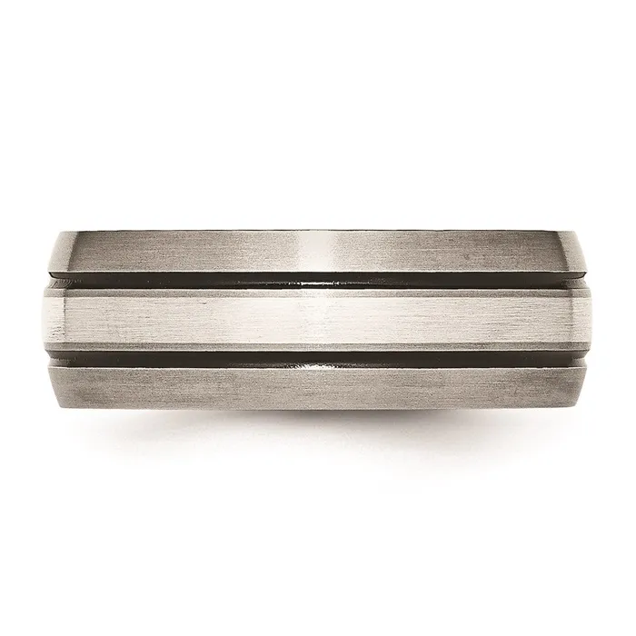 Titanium Grooved Sterling Silver Inlay 8mm BrushedAntiqued Band TB85 Chisel Rings