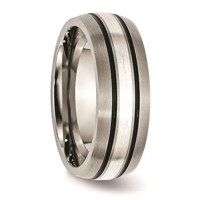 Titanium Grooved Sterling Silver Inlay 8mm BrushedAntiqued Band TB85 Chisel Rings