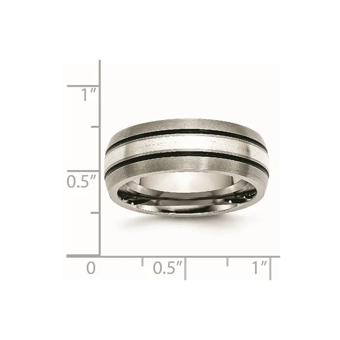 Titanium Grooved Sterling Silver Inlay 8mm BrushedAntiqued Band TB85 Chisel Rings