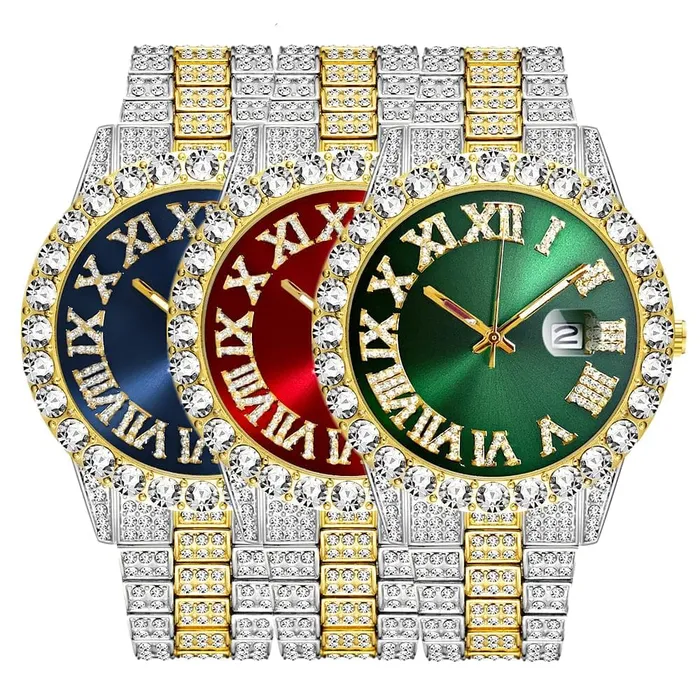 VVS Jewelry Bracelets Fully Iced Bling Watch Cuban Bracelet Bundle