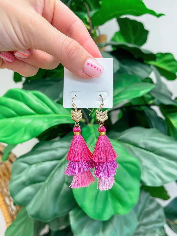 Earrings Prep Obsessed WT Pink Tassel Tiered Dangle Earrings