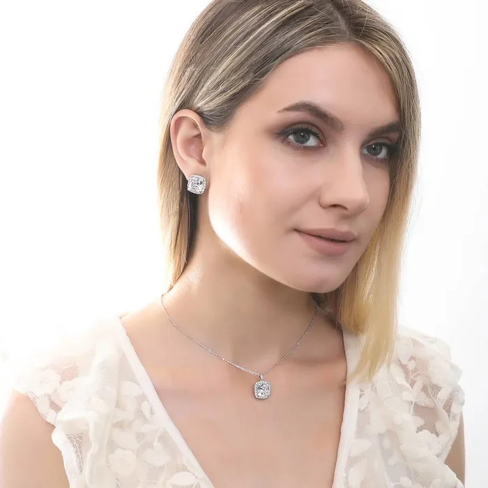Halo Cushion CZ Necklace in Sterling Silver BERRICLE Necklaces