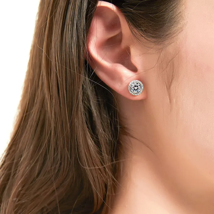 Halo Solitaire 16ct CZ Stud Earrings in Sterling Silver 2 Pairs BERRICLE Earrings