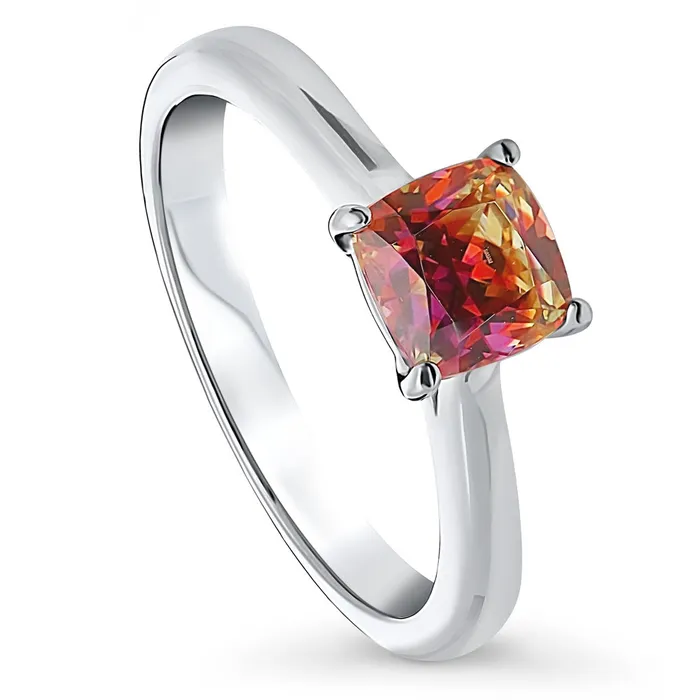 Rings Solitaire Kaleidoscope Red Orange CZ Ring in Sterling Silver BERRICLE