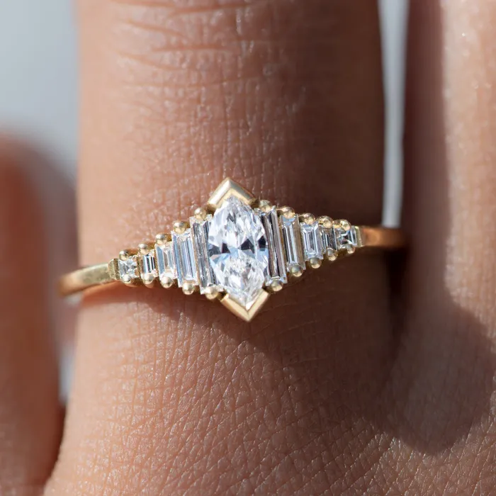 ARTEMER Rings Dainty Deco Engagement Ring with Marquise Diamond