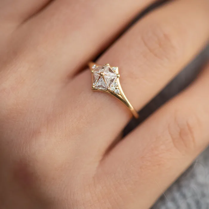 ARTEMER Rings Star Engagement Ring with Five Triangle Cut Diamonds