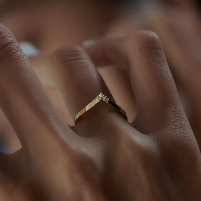 Chevron Wedding Ring with Baguette and Carre Diamonds ARTEMER Rings Chevron Wedding Ring with Baguette and Carre Diamonds ARTEMER Rings