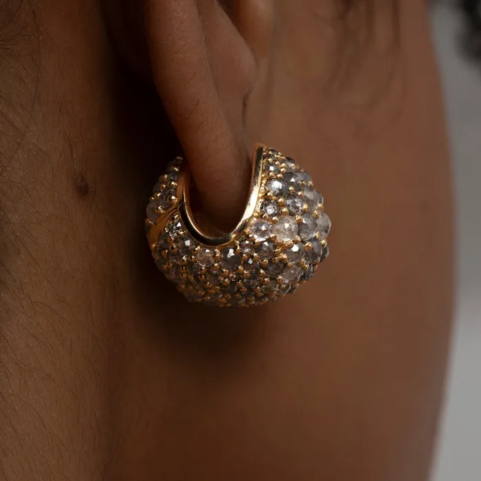Earrings ARTEMER Rose Cut Grey Diamond Chunky Ball Statement Earrings