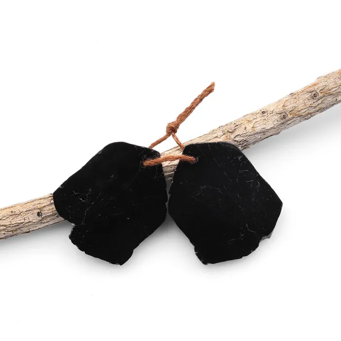 Earrings Intrinsic Trading Drilled Natural Black Tourmaline Freeform Slice Earring Pair Matched Raw Organic Gemstone Beads