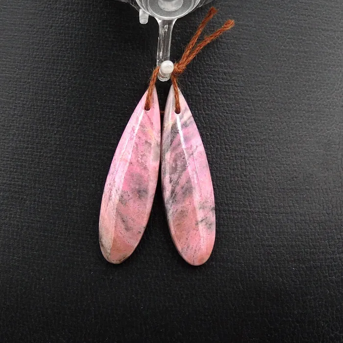 Earrings Intrinsic Trading Natural Pink Rhodonite Earring Pair Teardrop Cabochon Cab Pair Drilled Matched Earrings Gemstone Bead Pair