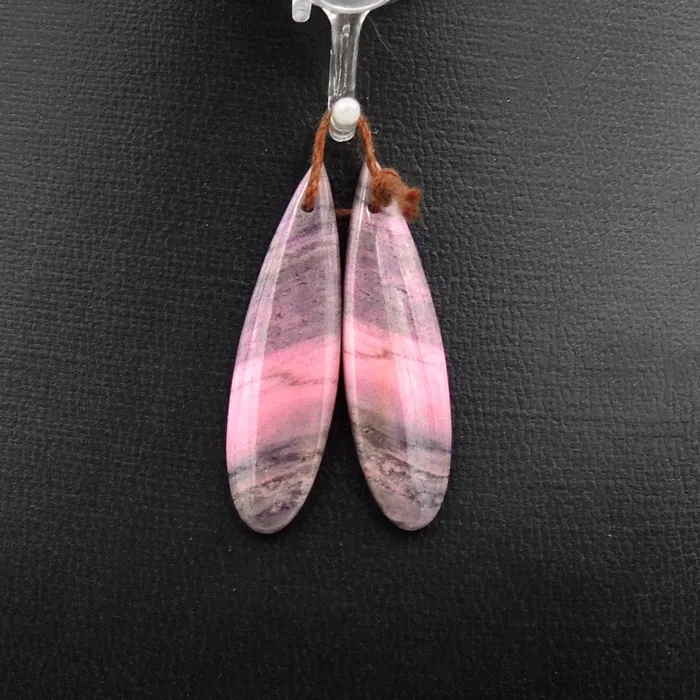 Earrings Intrinsic Trading Natural Pink Rhodonite Earring Pair Teardrop Cabochon Cab Pair Drilled Matched Earrings Gemstone Bead Pair