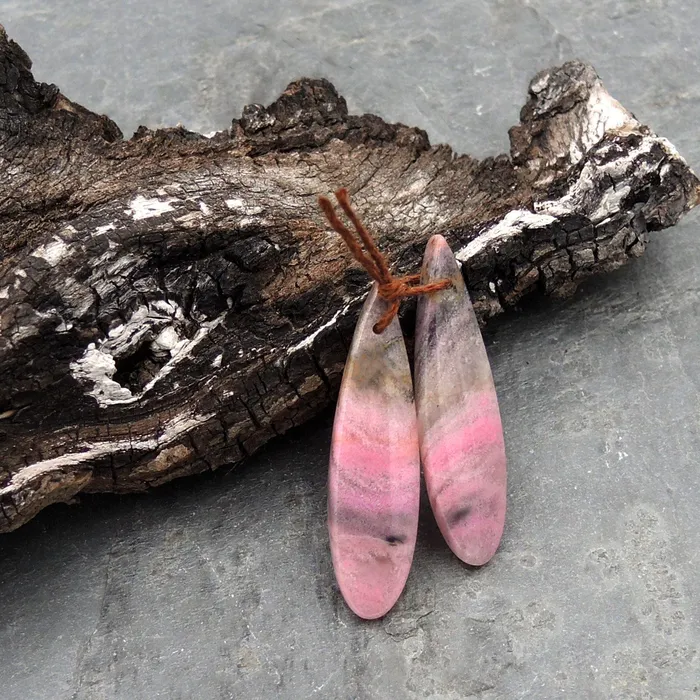 Earrings Intrinsic Trading Natural Pink Rhodonite Earring Pair Teardrop Cabochon Cab Pair Drilled Matched Earrings Gemstone Bead Pair