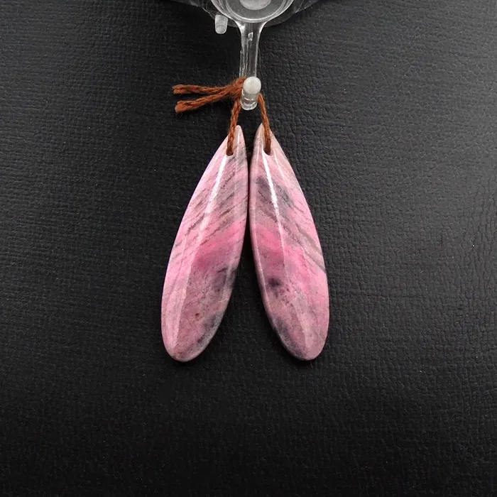 Earrings Intrinsic Trading Natural Pink Rhodonite Earring Pair Teardrop Cabochon Cab Pair Drilled Matched Earrings Gemstone Bead Pair